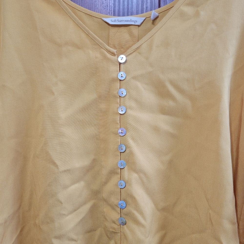 Soft Surroundings Yellow Lyocell Button Up V Neck Long Sleeve Tunic | Small - Picture 2 of 10